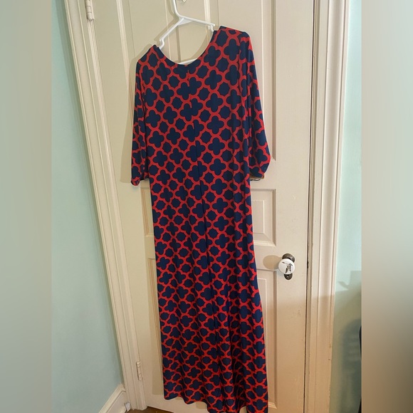 Flirty Pink 2x Red Navy Maxi Long Sleeve dress - Picture 4 of 4